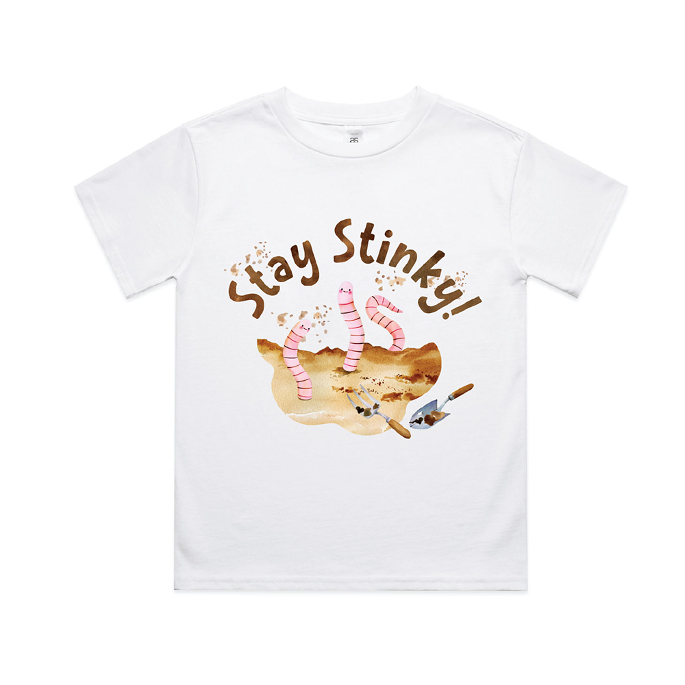 Gardening Australia Junior Stay Stinky Kids Tee White