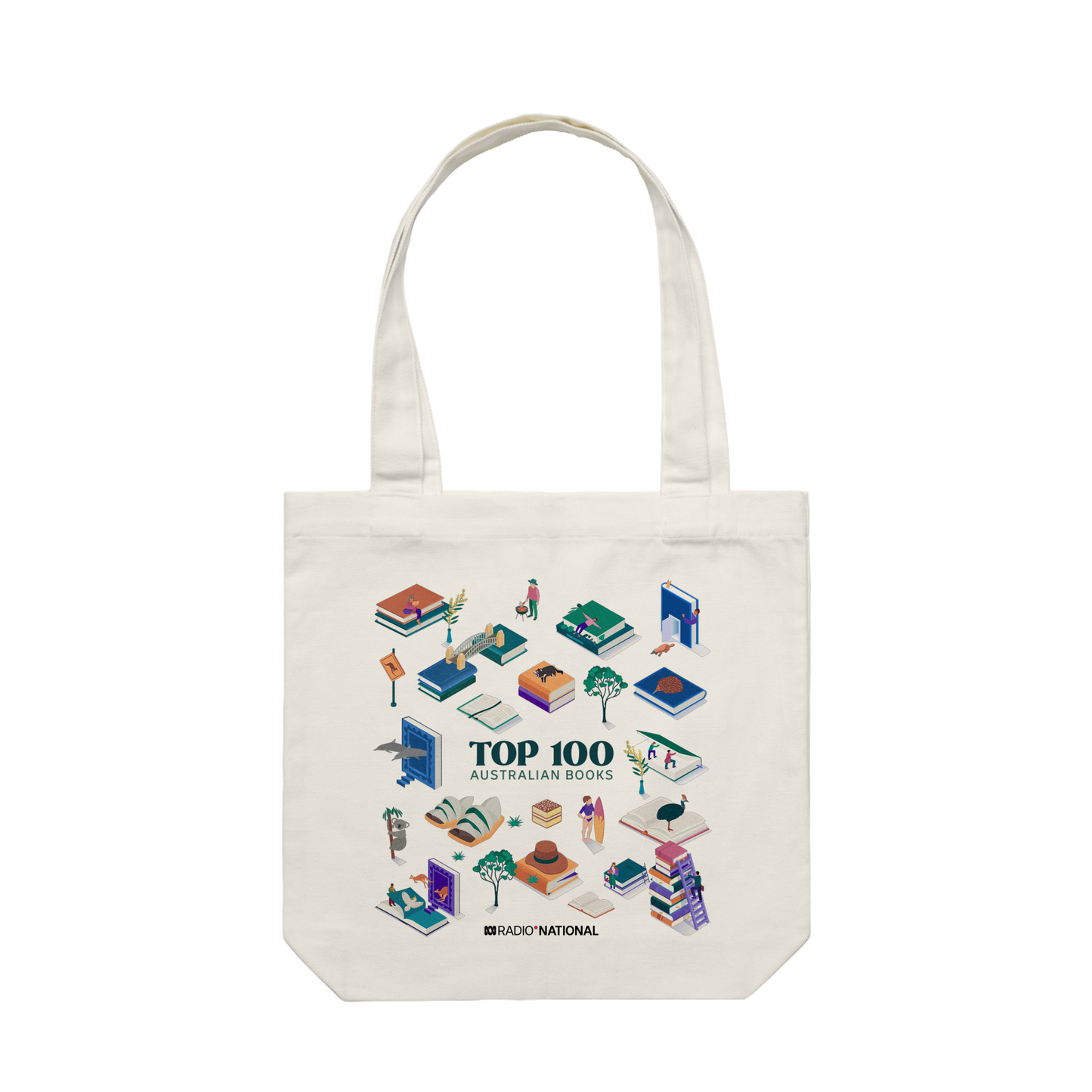 Top 100 Australian Books - Collage Tote Bag Cream — Cream front