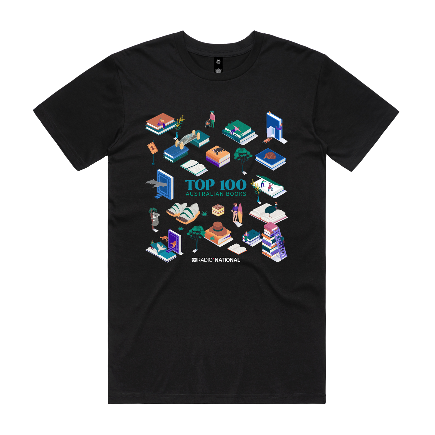 Top 100 Australian Books - Collage Tee — Black front