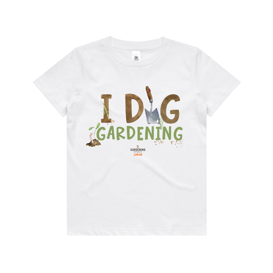 Gardening Australia Junior I Dig Gardening Kids Tee White