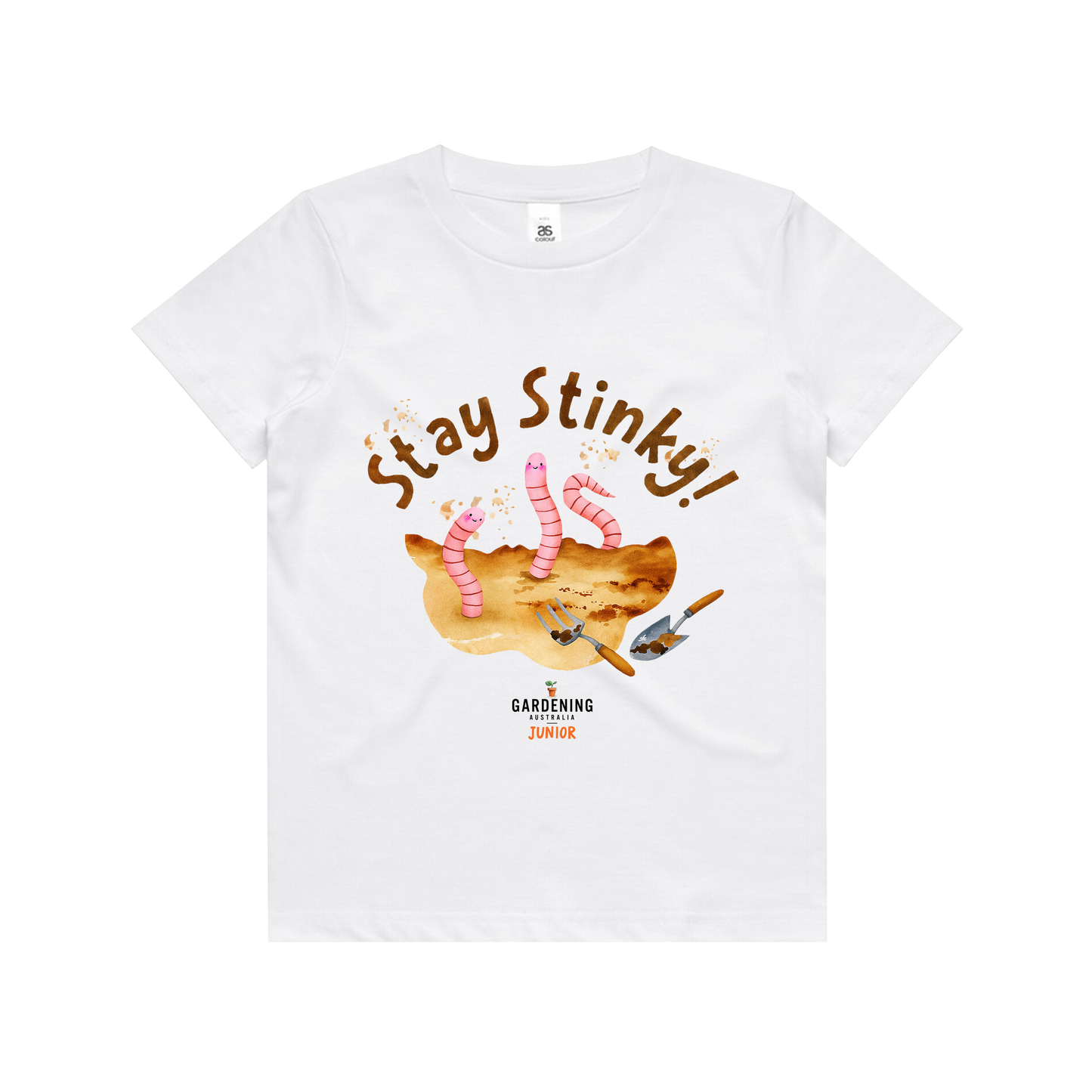 Gardening Australia Junior Stay Stinky Kids Tee White