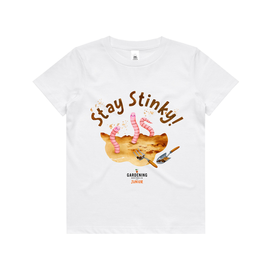 Gardening Australia Junior Stay Stinky Kids Tee White