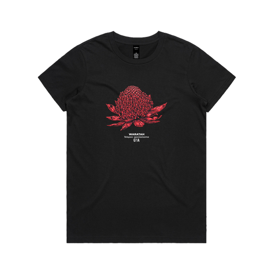 Waratah Telopea speciosissima Coloured Women's Tee Black