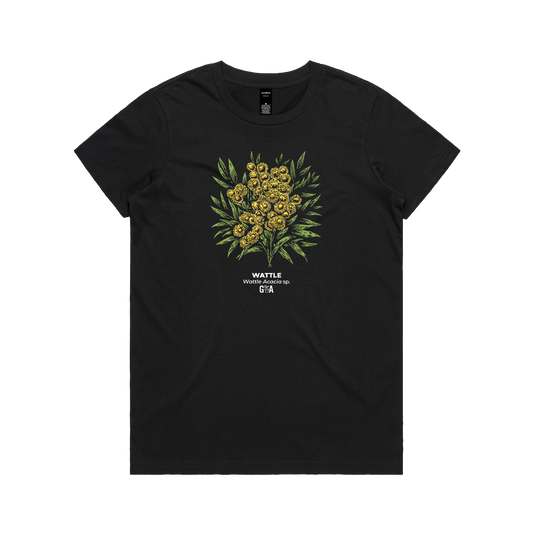 Wattle Acacia sp. Coloured Women's Tee Black