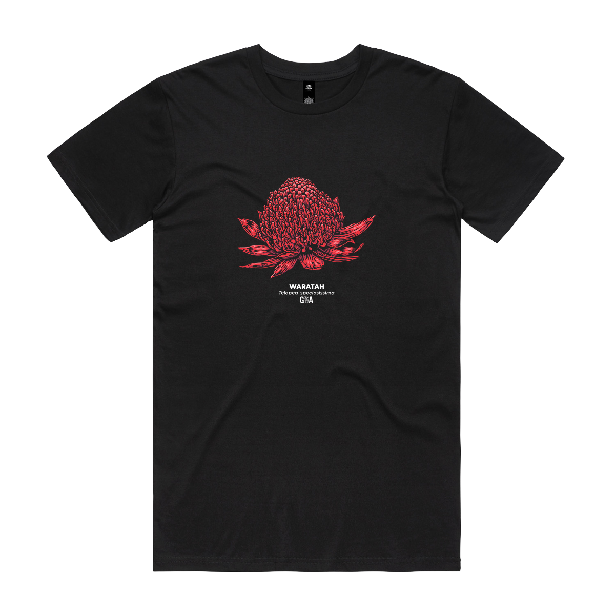 Waratah Telopea speciosissima Coloured Tee Black