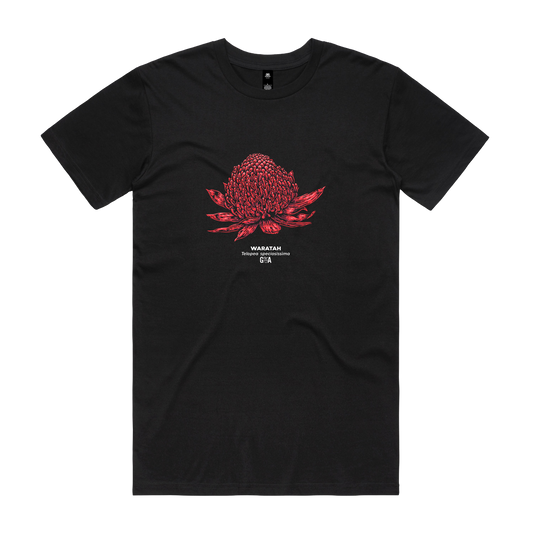 Waratah Telopea speciosissima Coloured Tee Black