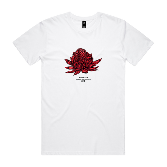 Waratah Telopea speciosissima Coloured Tee White
