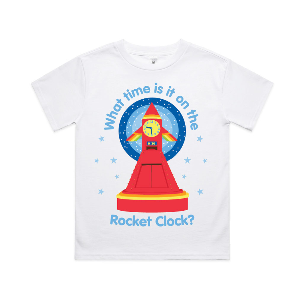 Play School Rocket Clock Kids Tee White