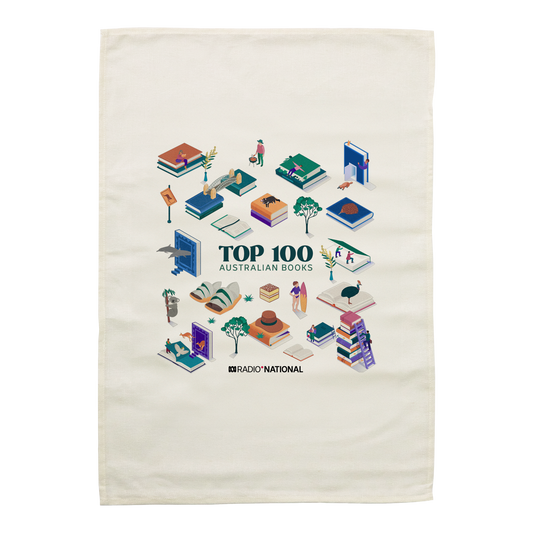 Top 100 Australian Books - Collage Tea Towel Cream — Cream front