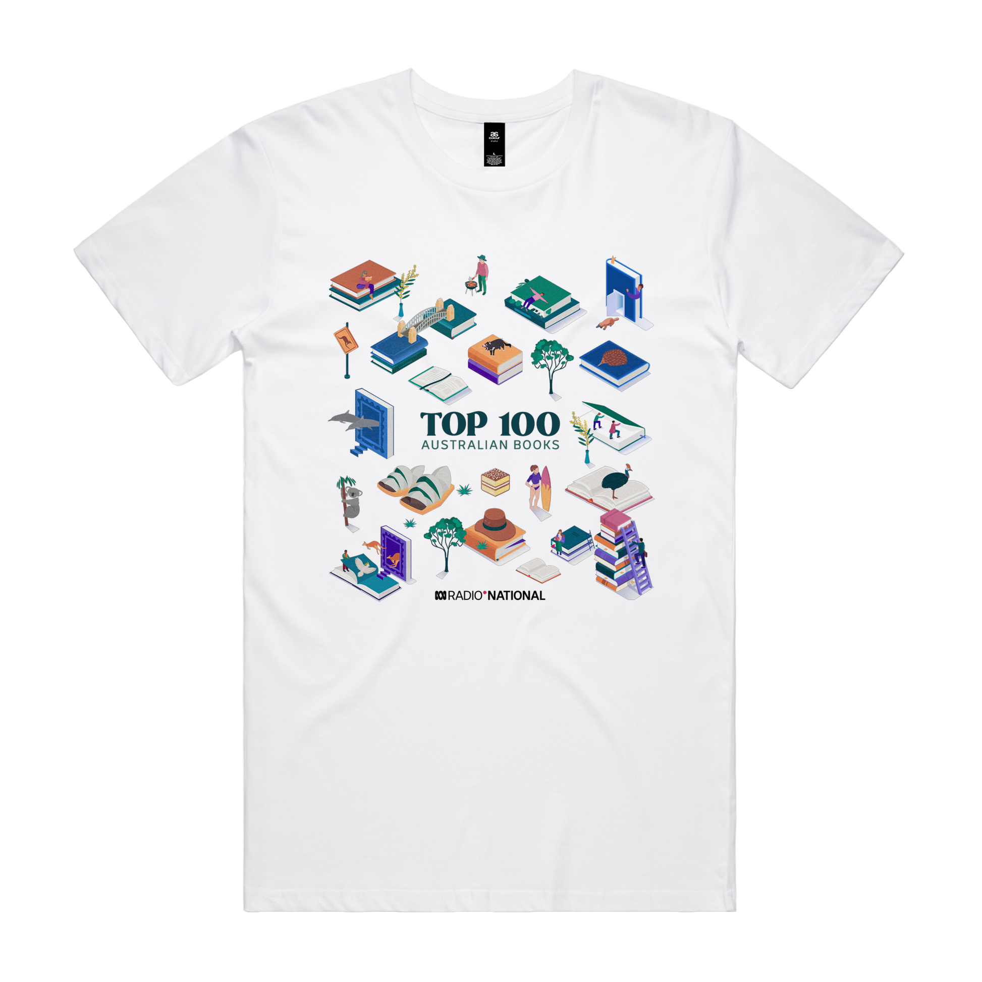 Top 100 Australian Books - Collage Tee — White front