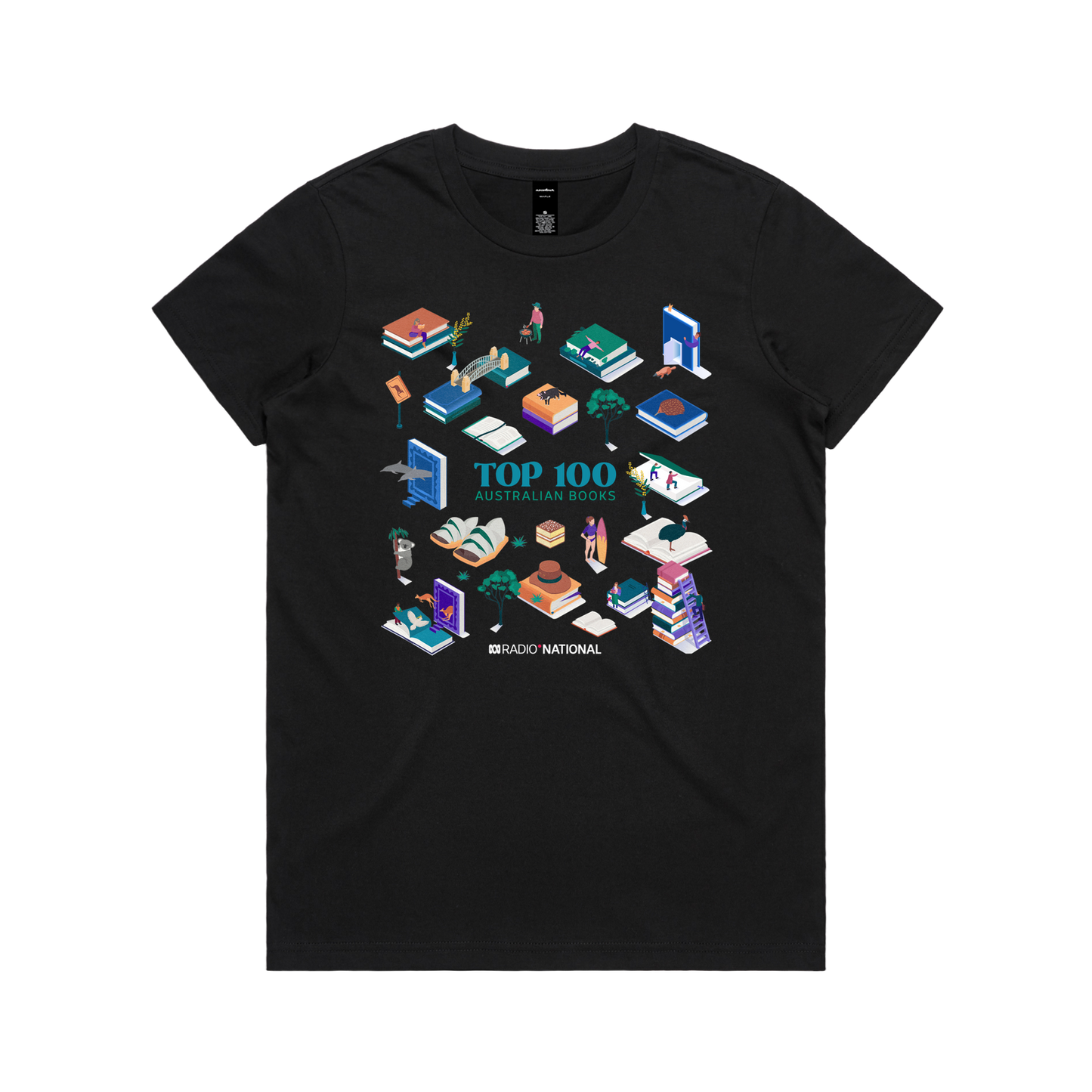 Top 100 Australian Books - Collage Womens Tee — Black front