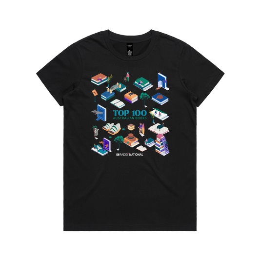 Top 100 Australian Books - Collage Womens Tee — Black front
