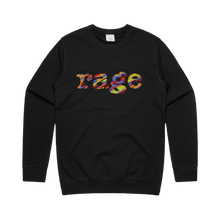 Load image into Gallery viewer, Black Rage Crewneck Sweatshirt with Multi Colour Rage Logo
