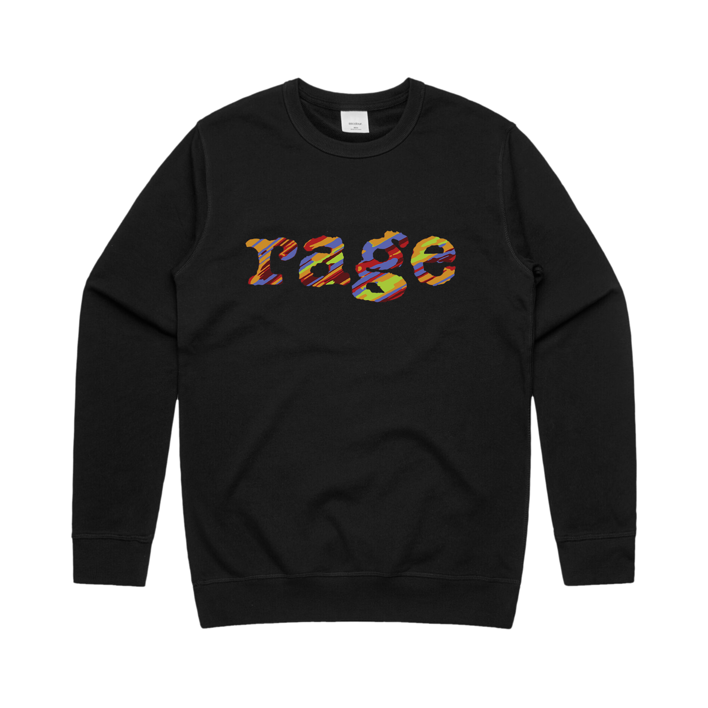 Black Rage Crewneck Sweatshirt with Multi Colour Rage Logo