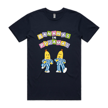 Load image into Gallery viewer, Navy Unisex T-Shirt with Bananas in Pyjamas Classic Design on Front
