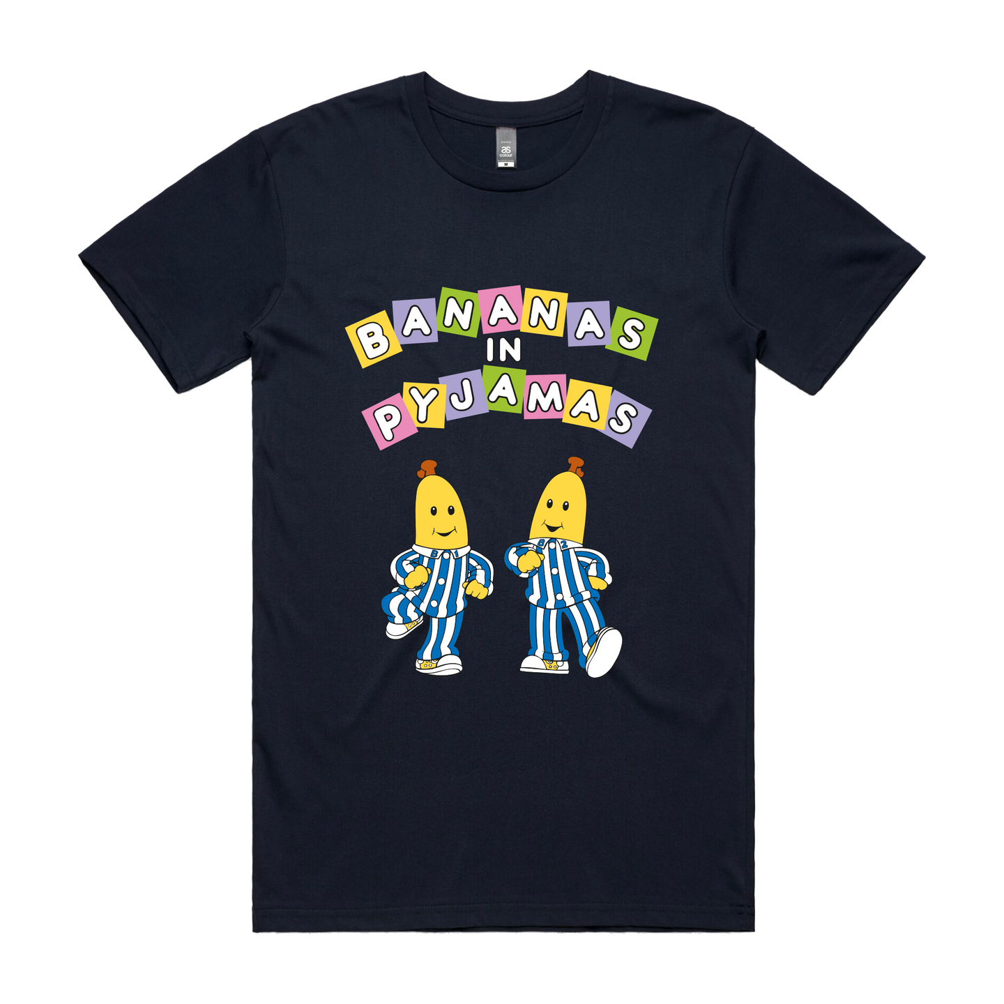 Navy Unisex T-Shirt with Bananas in Pyjamas Classic Design on Front