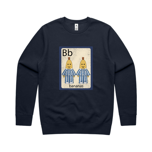 Navy Crewneck Sweatshirt with Bananas in Pyjamas Element Design on Front