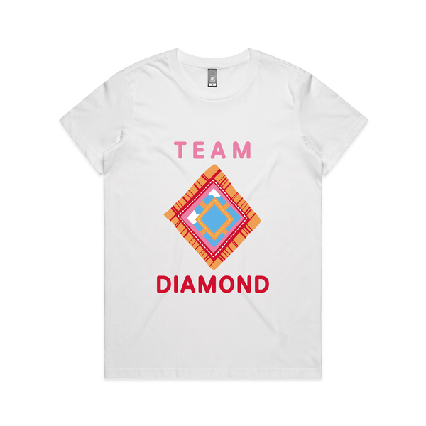 White Womens Fit T-Shirt with Play School Team Diamond Design on Front