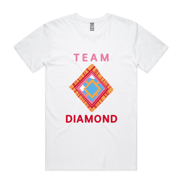 White Unisex T-Shirt with Play School Team Diamond Design on Front