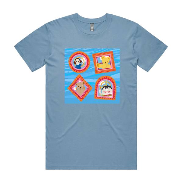 Carolina Blue Unisex Fit T-Shirt with Play School Character Window Design on Front