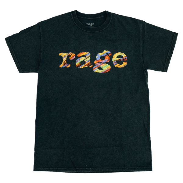 Black Vintage Wash Unisex T-Shirt with multicolour Rage Logo on Front