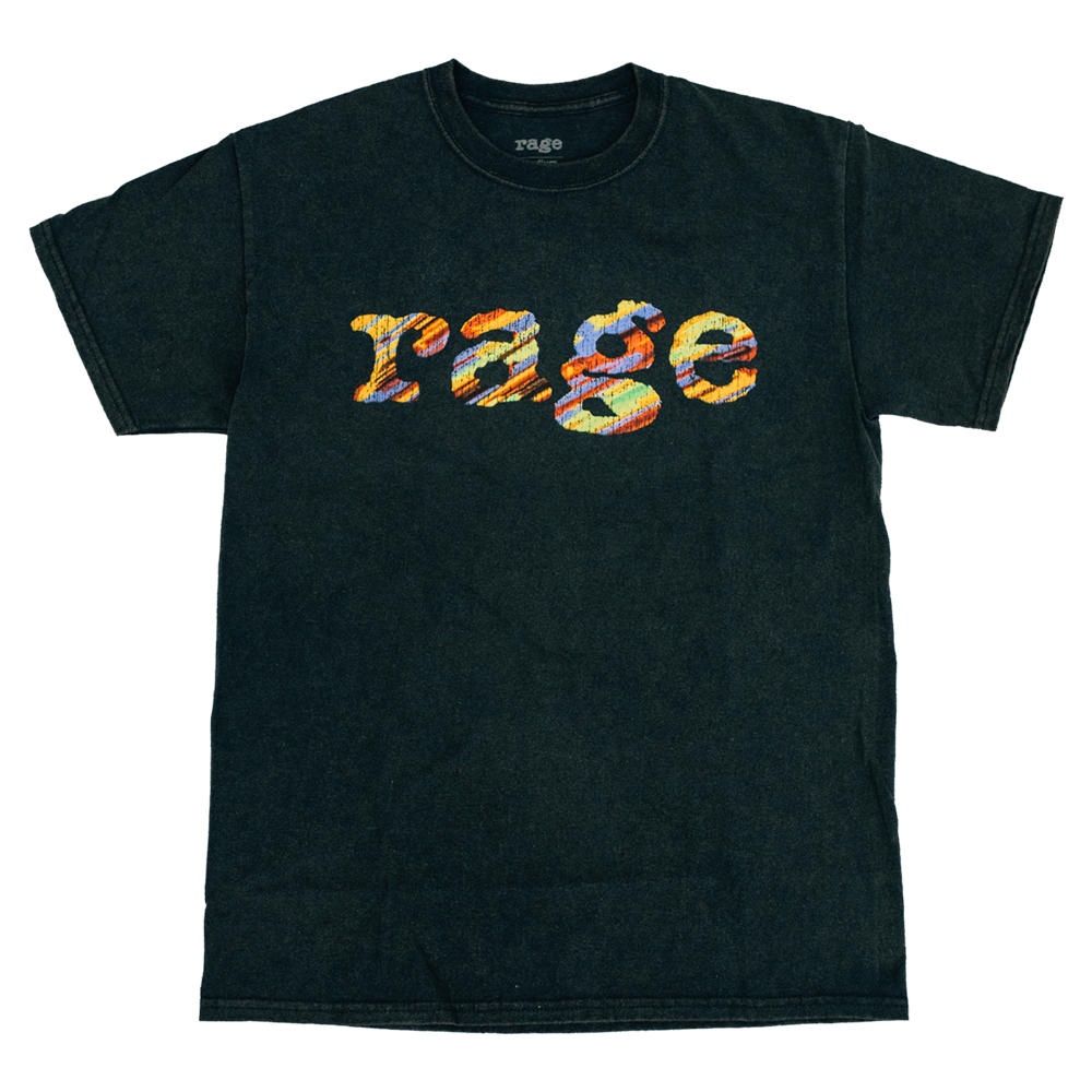 Black Vintage Wash Unisex T-Shirt with multicolour Rage Logo on Front