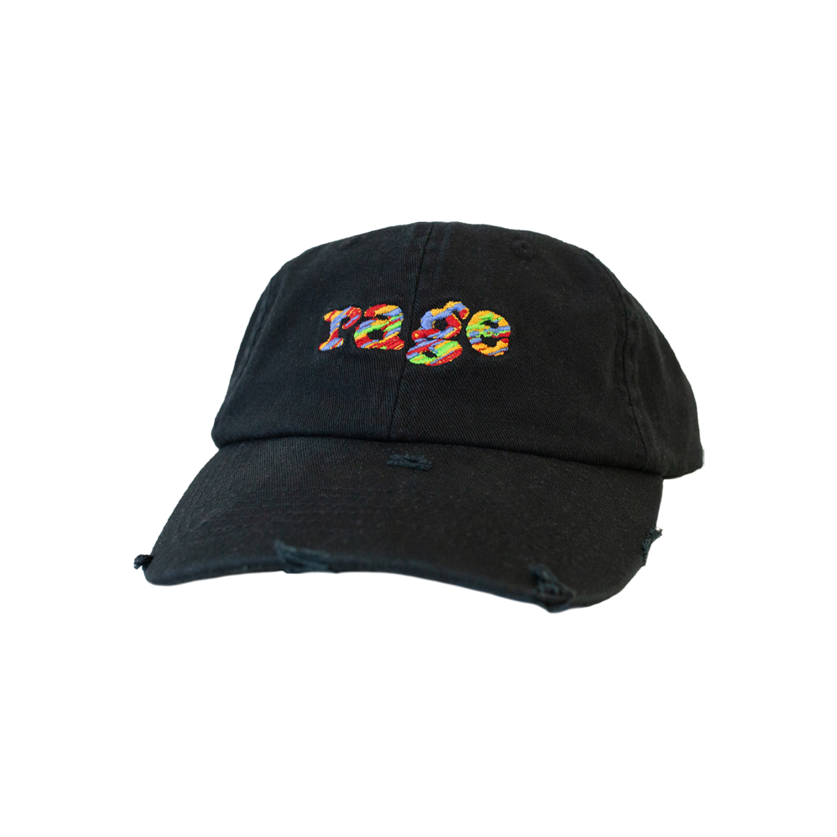 Black Vintage Distrssed Cap with Embroidered Rage Logo